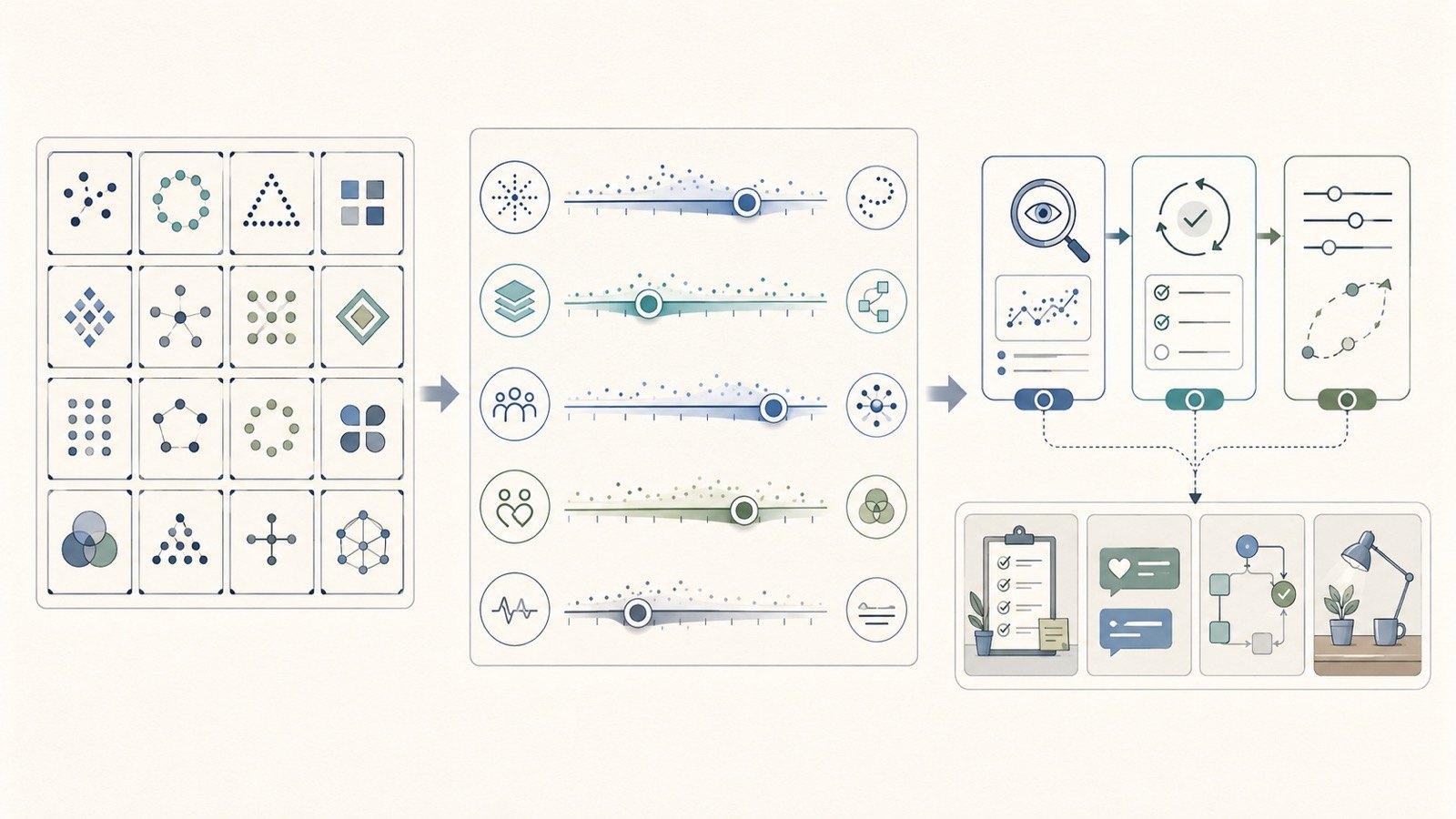 Diagram contrasting Big Five continuous traits with MBTI type labels.