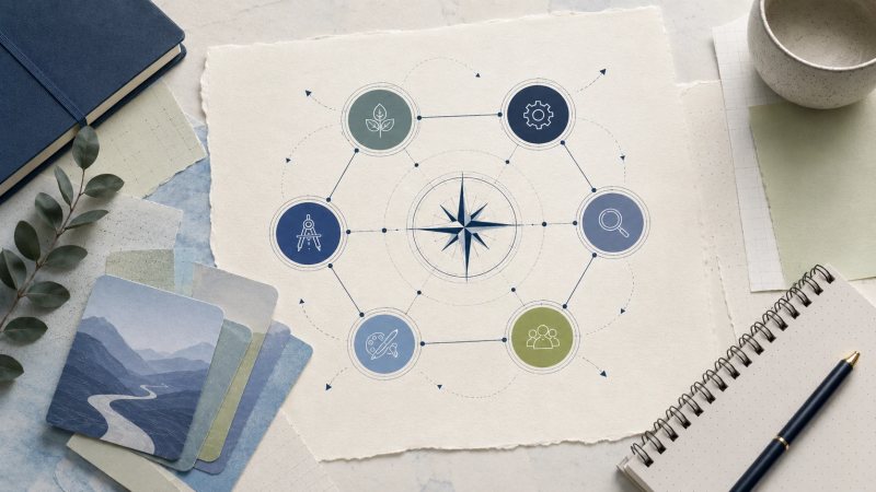 Career exploration notes with a RIASEC structure and decision path diagram